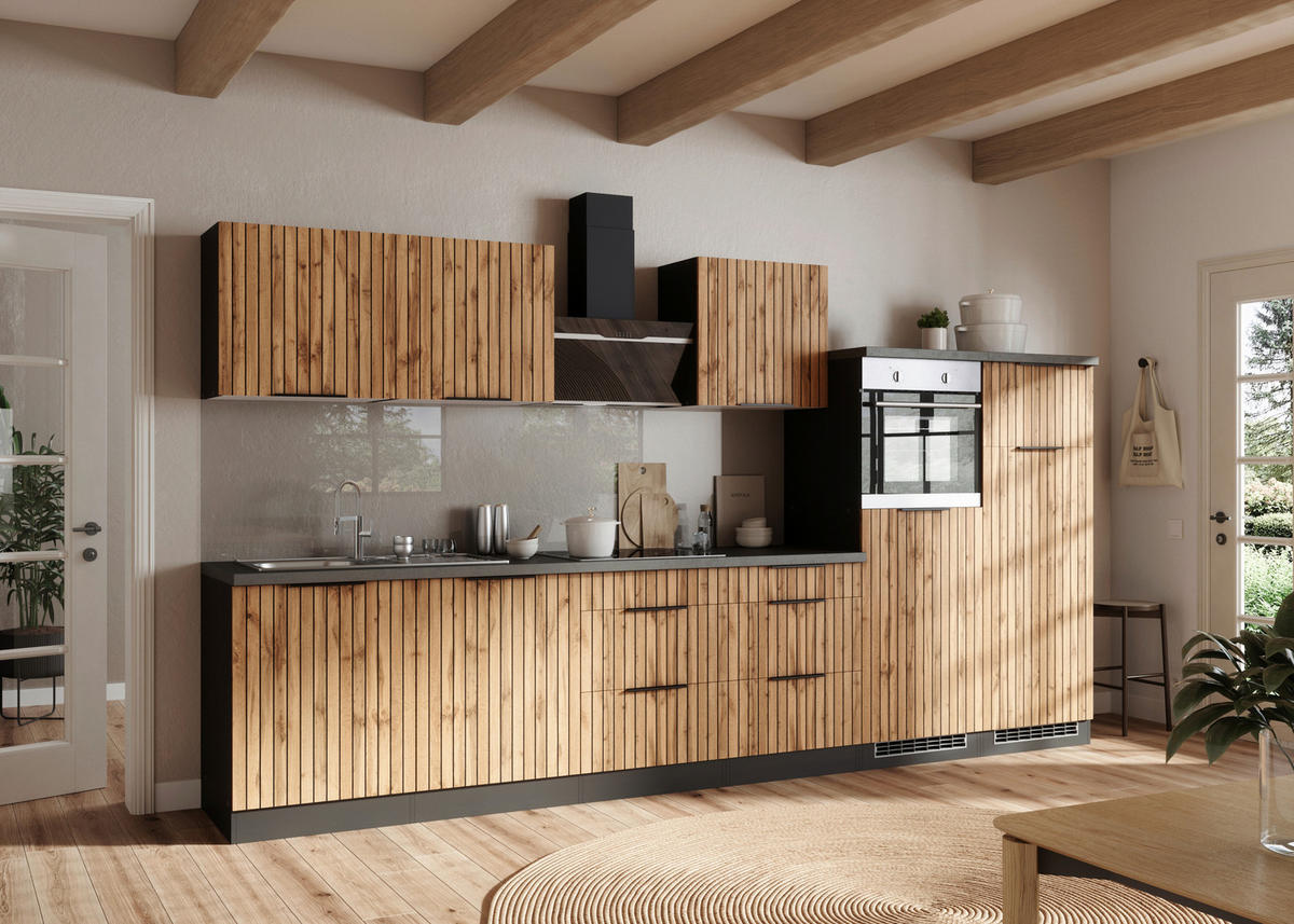 MODULKÖK 360 cm   i grafitfärgad, ek Wotan  - ek Wotan/grafitfärgad, Basics, metall/trämaterial (360cm) - Held