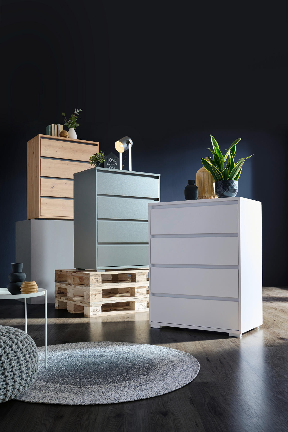 KOMMODE , 80/103/48 cm, 4 Schublade(n)  - Silberfarben/Weiß, Design, Holzwerkstoff/Kunststoff (80/103/48cm) - Carryhome