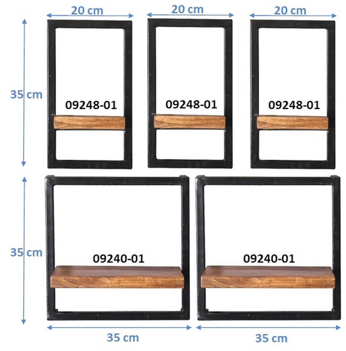 WANDREGALSET 75/75/25 cm  - Schwarz/Naturfarben, Design, Holz/Metall (75/75/25cm) - MID.YOU