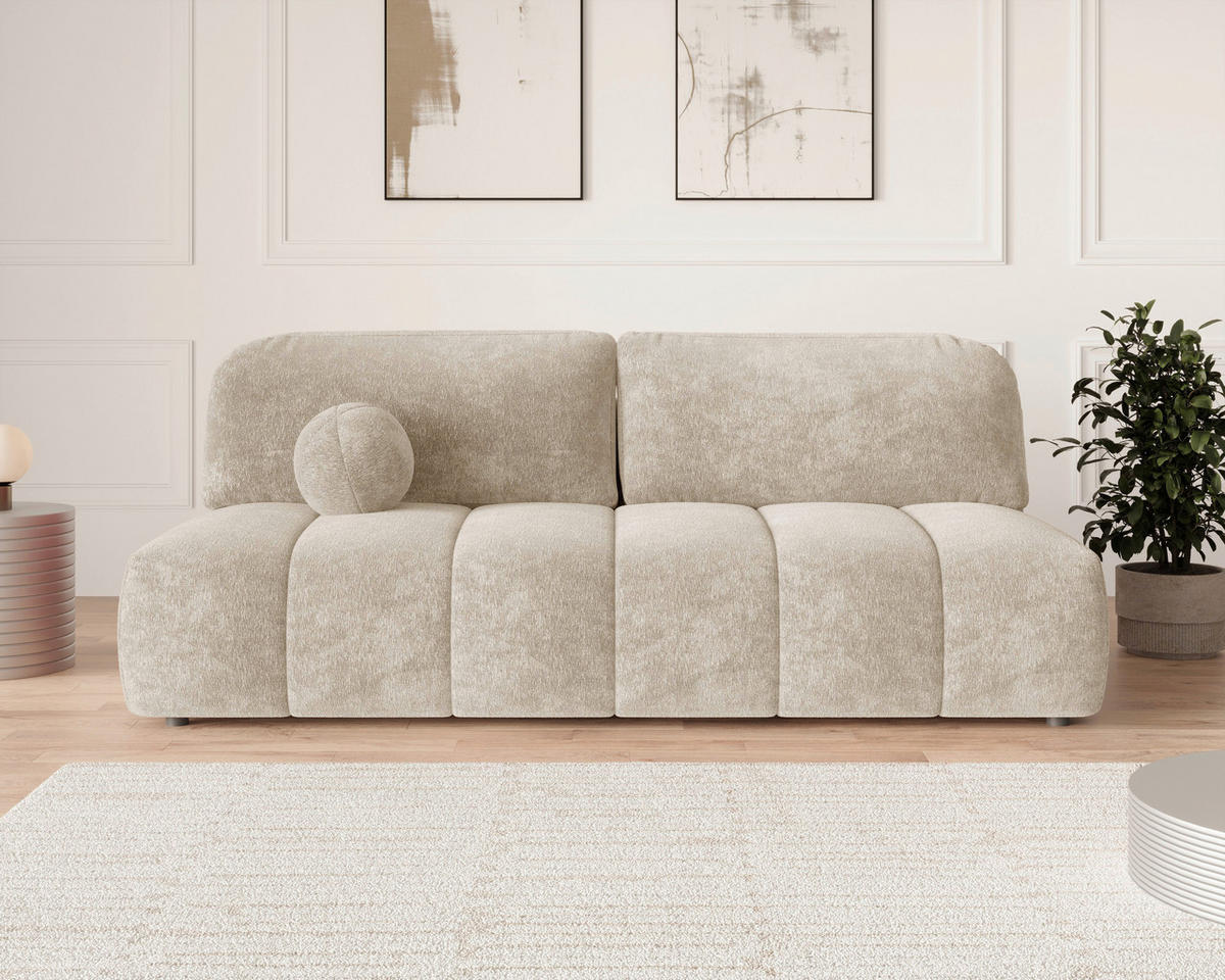 SCHLAFSOFA Chenille Beige  inkl. Zierkissen, Rückenkissen, Bettkasten, Schlaffunktion, Rücken echt, Liegefläche im Originalstoff  - Beige/Schwarz, MODERN, Kunststoff/Textil (210/88/104cm) - Milino