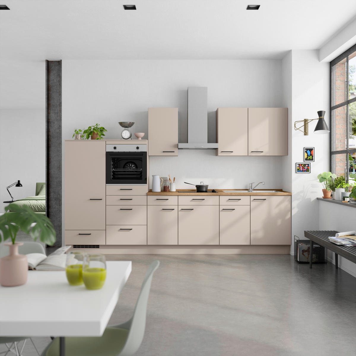 KÜCHENLEERBLOCK 330 cm   in Eichefarben, Sandfarben  - Sandfarben/Eichefarben, MODERN, Holzwerkstoff/Metall (330cm) - Nobilia