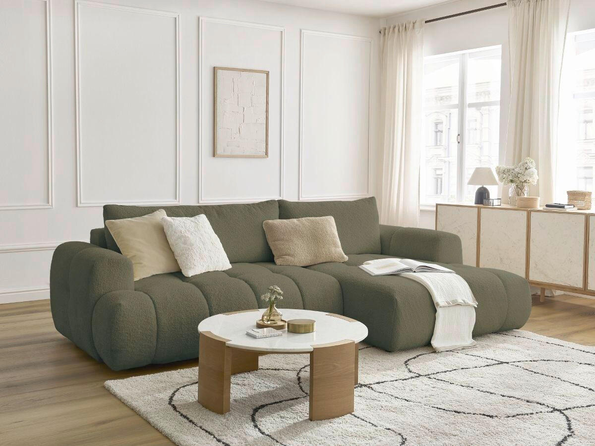 ECKSCHLAFSOFA FUJI Bouclé Grün  inkl.  - Schwarz/Grün, MODERN, Kunststoff/Textil (292/160cm)