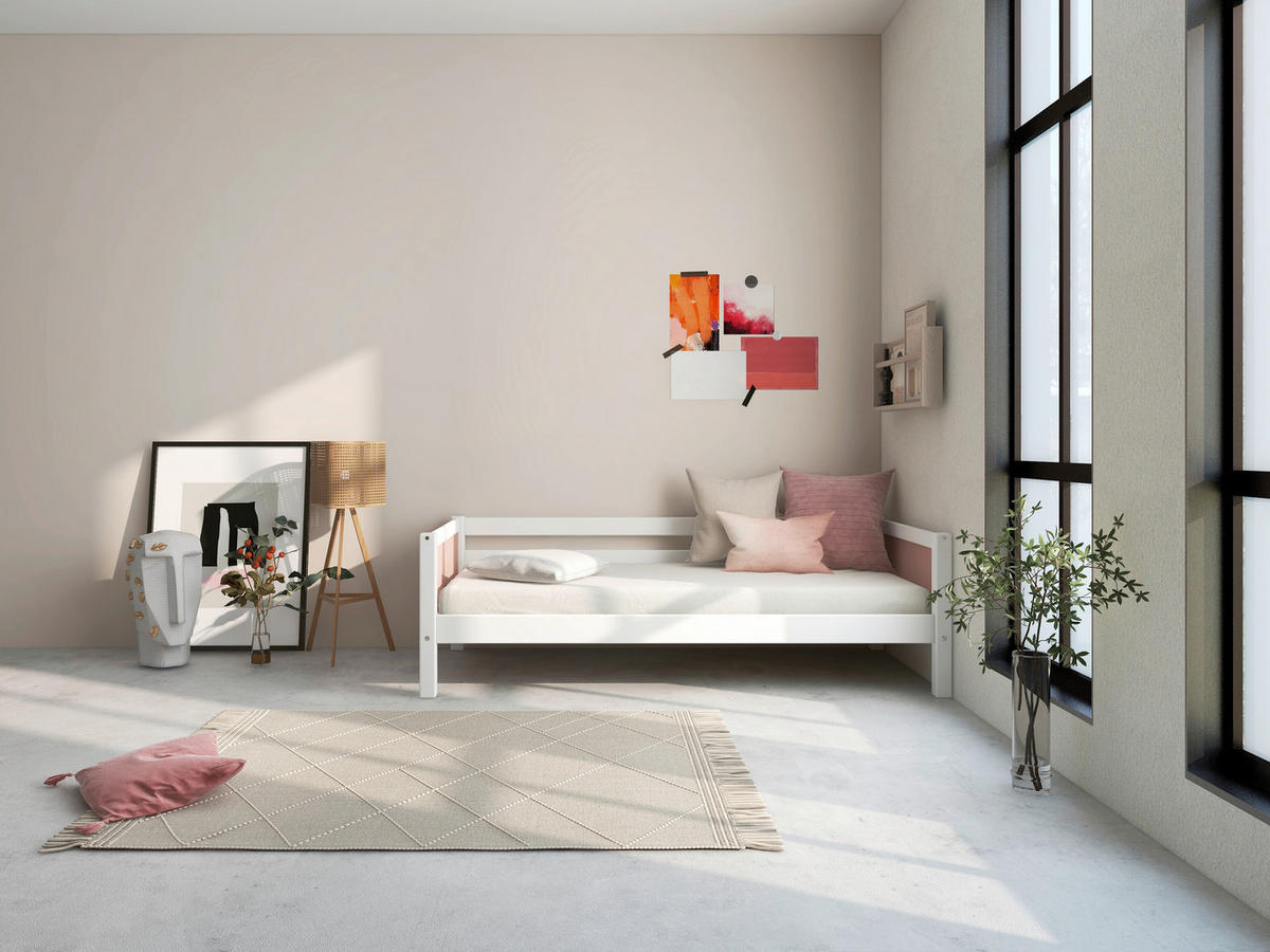 BETT 90/200 cm,  in Rosa, Weiß, Rollrost  - Rosa/Weiß, MODERN, Holz (90/200cm) - Chameo
