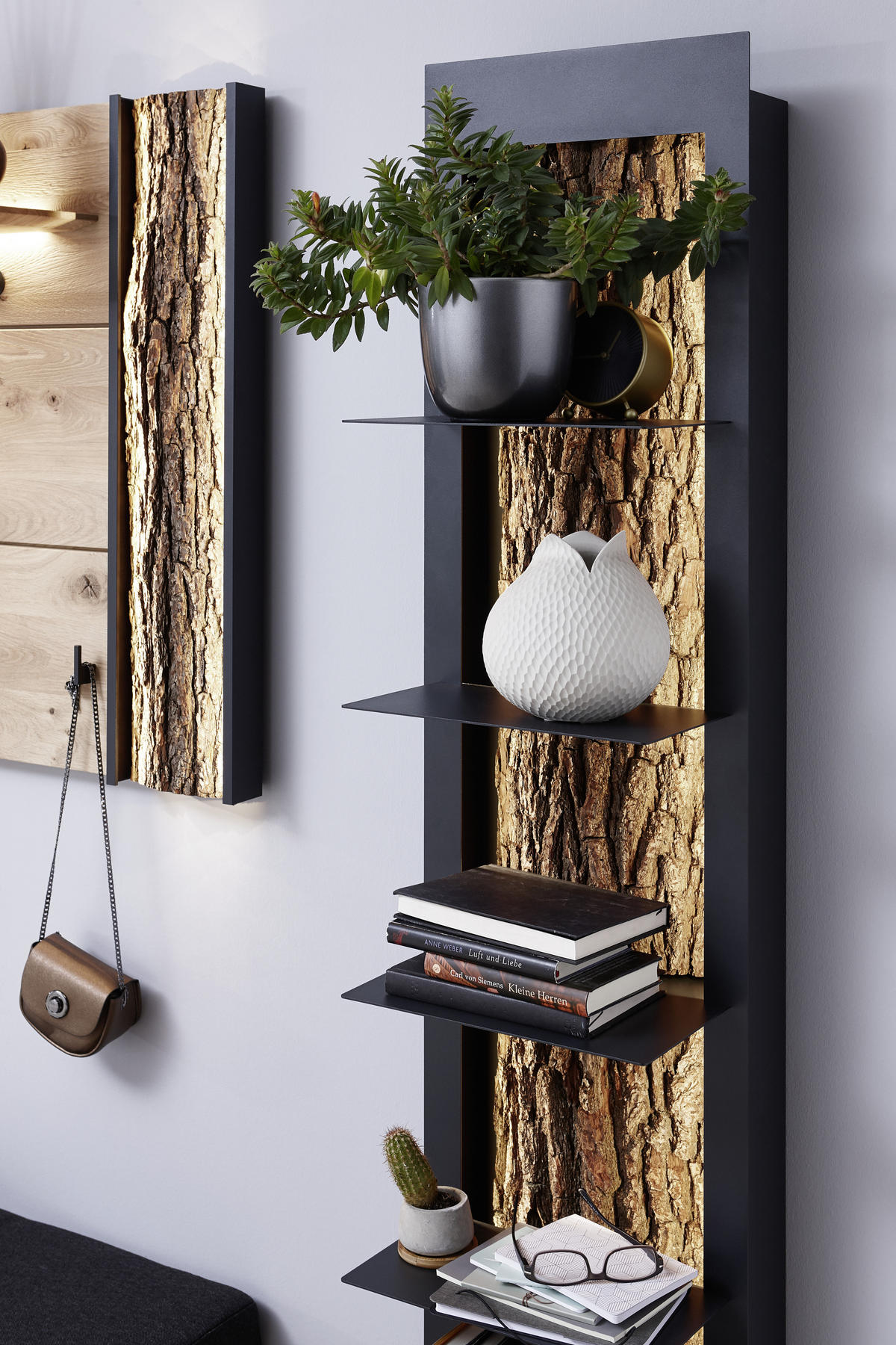 REGAL  38,5/181/29 cm Anthrazit, Eichefarben  - Eichefarben/Anthrazit, Natur, Holz/Metall (38,5/181/29cm) - Valnatura