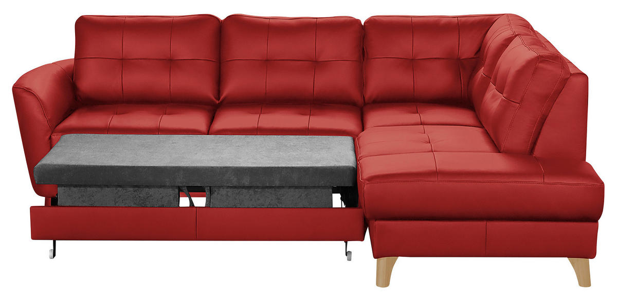 ECKSOFA in Lederlook Echtleder Rot  - Buchefarben/Rot, Design, Leder/Holz (236/190cm) - Livetastic