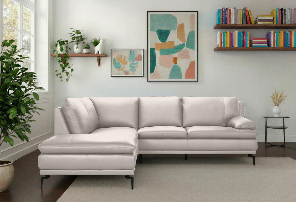 ECKSOFA Weiß Echtleder  - Schwarz/Weiß, Design, Leder (221/248cm) - MID.YOU