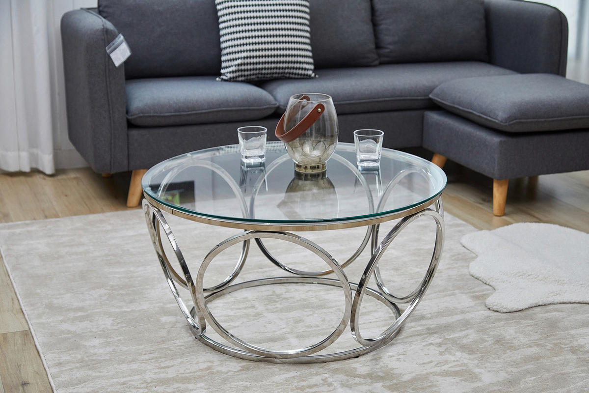 COUCHTISCH Sicherheitsglas, Klarglas 80/80/40 cm rund Klar, Silberfarben  - Klar/Silberfarben, Design, Glas/Metall (80/80/40cm) - Livetastic