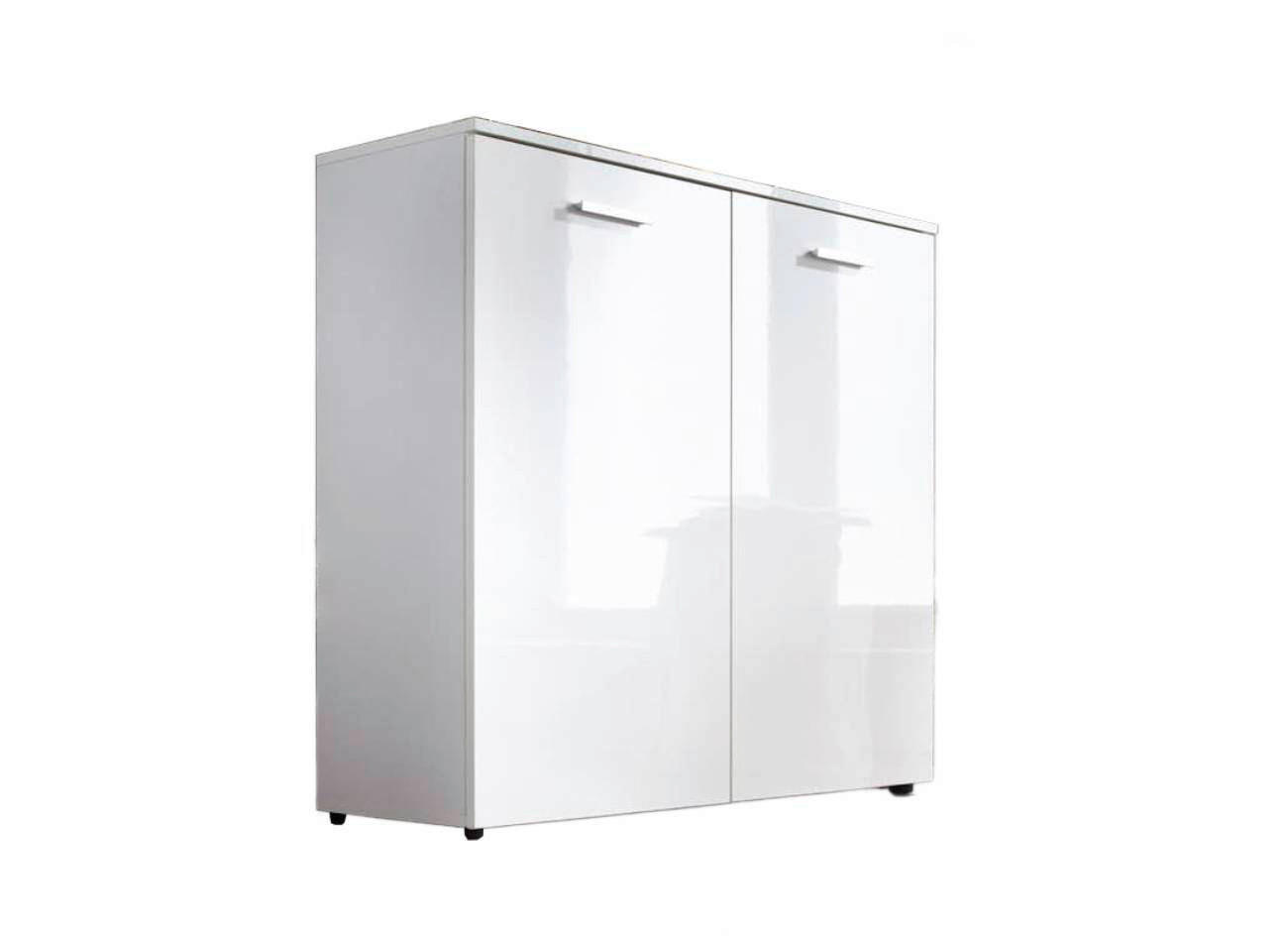 SCHUHSCHRANK Weiß, Weiß Hochglanz - Weiß Hochglanz/Schwarz, MODERN, Holzwerkstoff (88/91/32cm) - MID.YOU