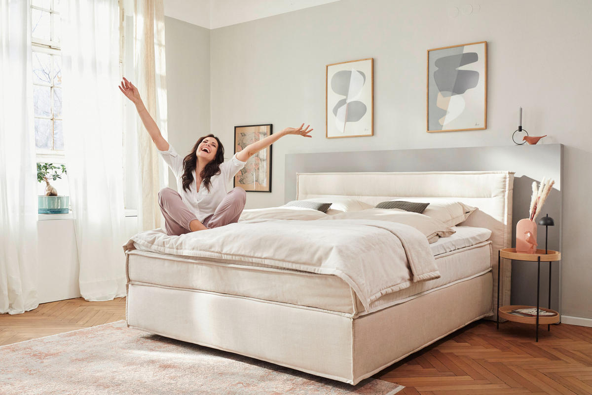 BOXSPRINGBETT 180/200 cm  in Creme  - Creme, Design, Kunststoff/Textil (180/200cm) - Musterring