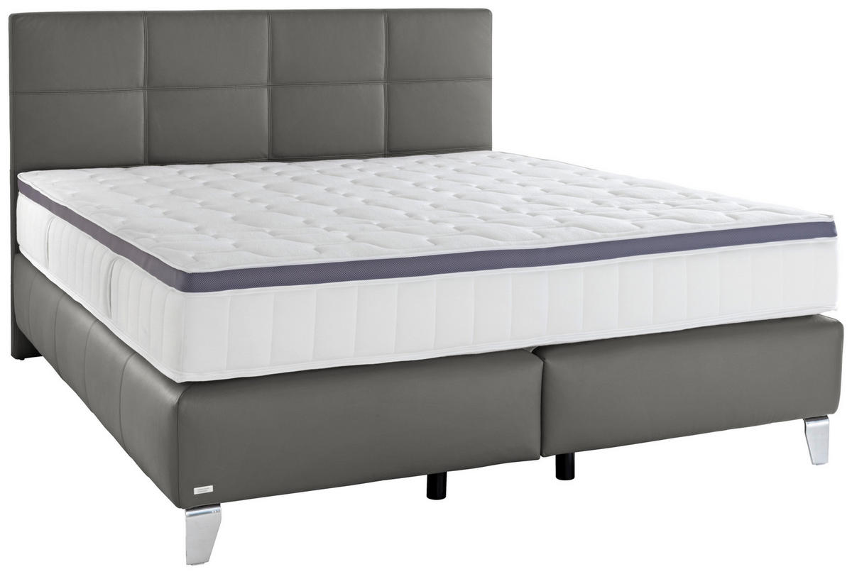 BOXSPRINGBETT 160/200 cm,  in Anthrazit, Matratze, gepolstertes Kopfteil, Topper, H3 + H4 = fest + sehr fest  - Chromfarben/Anthrazit, KONVENTIONELL, Leder/Textil (160/200cm) - Novel
