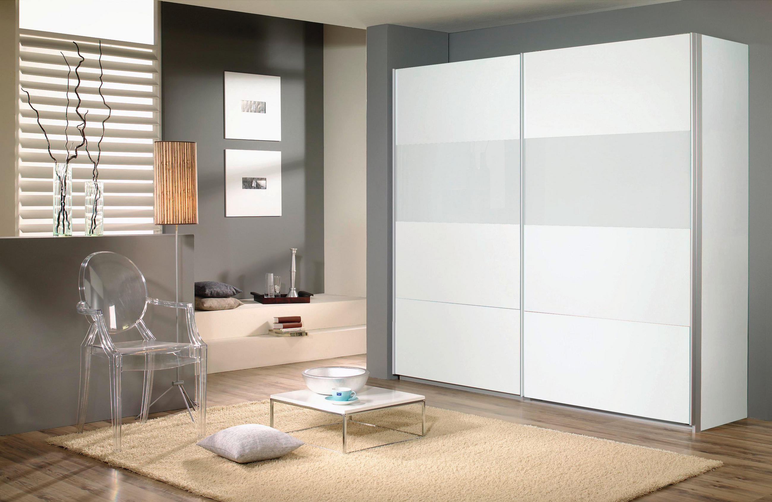 SCHWEBETÜRENSCHRANK in Weiss  - Weiss/Alufarben, Basics, Glas/Holzwerkstoff (226/210/62cm) - Xora