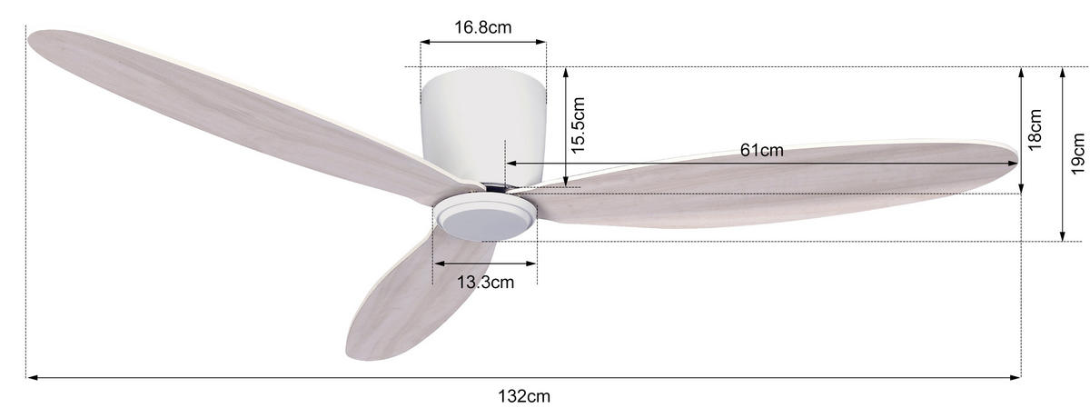 DECKENVENTILATOR 132/19 cm   - Eichefarben/Weiß, Basics, Holzwerkstoff/Kunststoff (132/19cm)