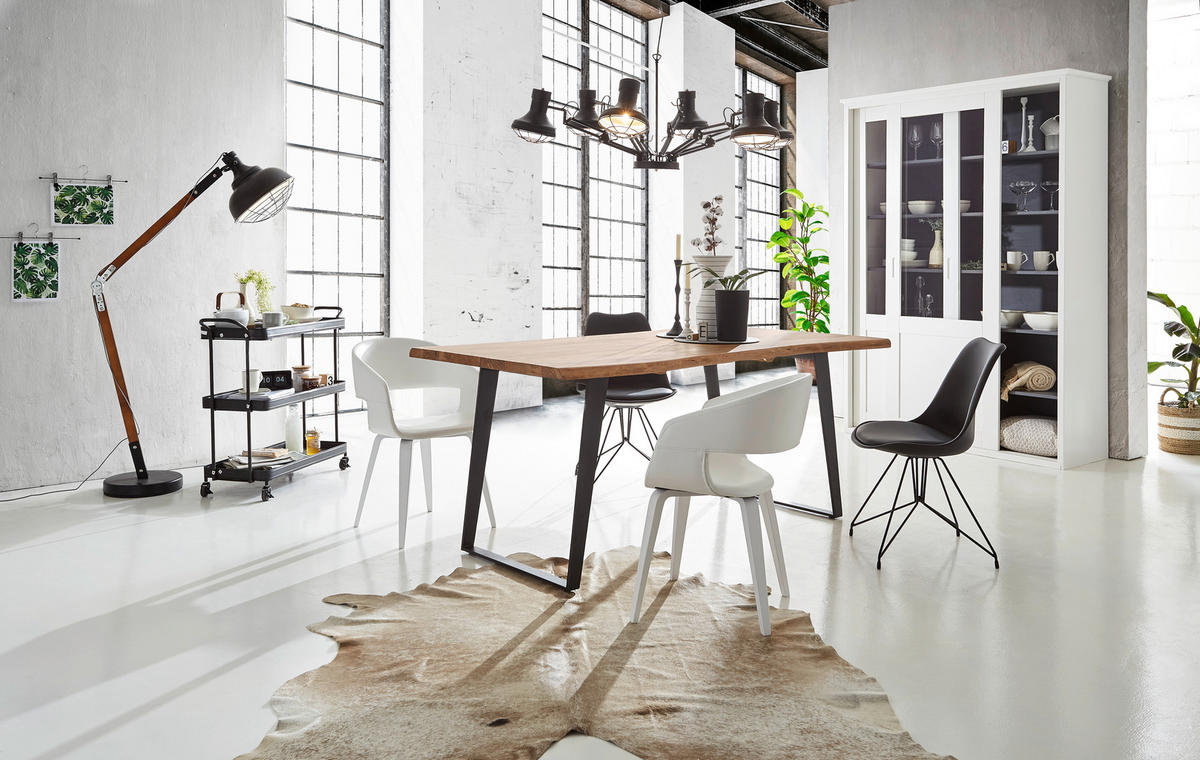 ESSTISCH in Holz, Metall 175/90/76 cm   - Schwarz/Akaziefarben, KONVENTIONELL, Holz/Metall (175/90/76cm) - Ambia Home