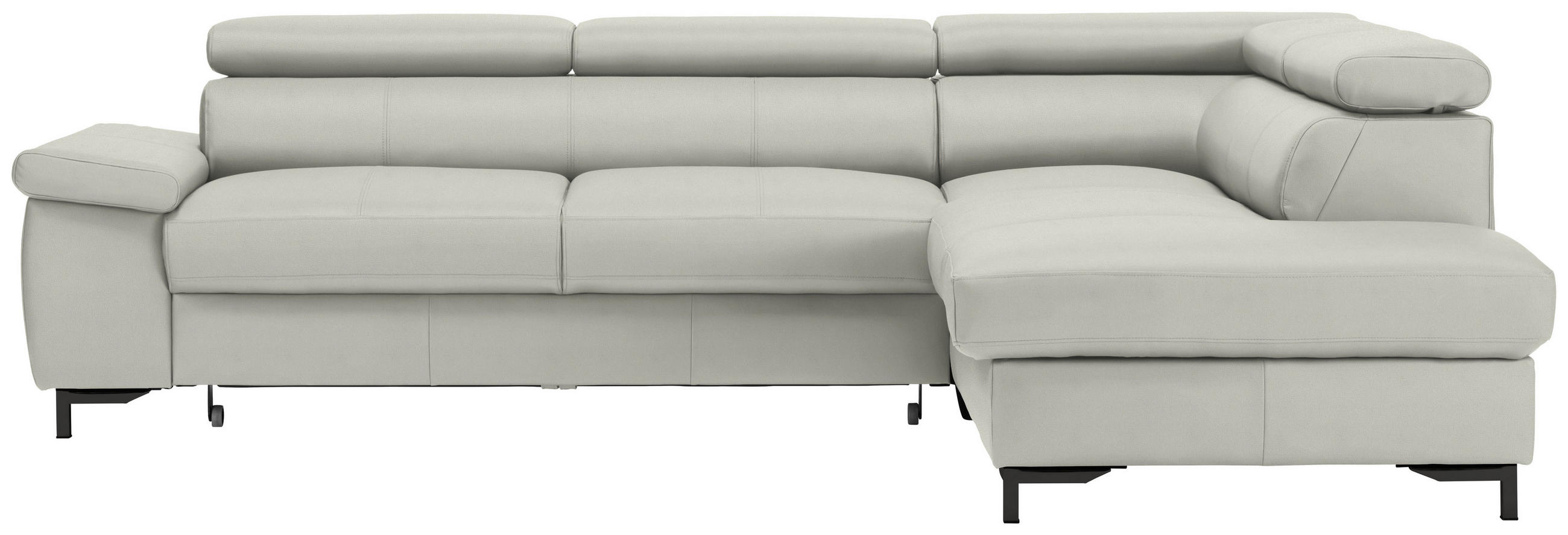 ECKSOFA Echtleder Hellgrau  - Hellgrau/Schwarz, Design, Leder/Metall (268/213cm) - Stylife
