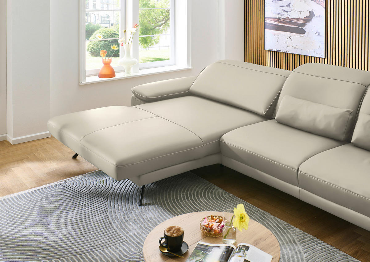 ECKSOFA in Echtleder Ecru  - Ecru/Schwarz, Design, Leder/Metall (193/332cm) - Dieter Knoll