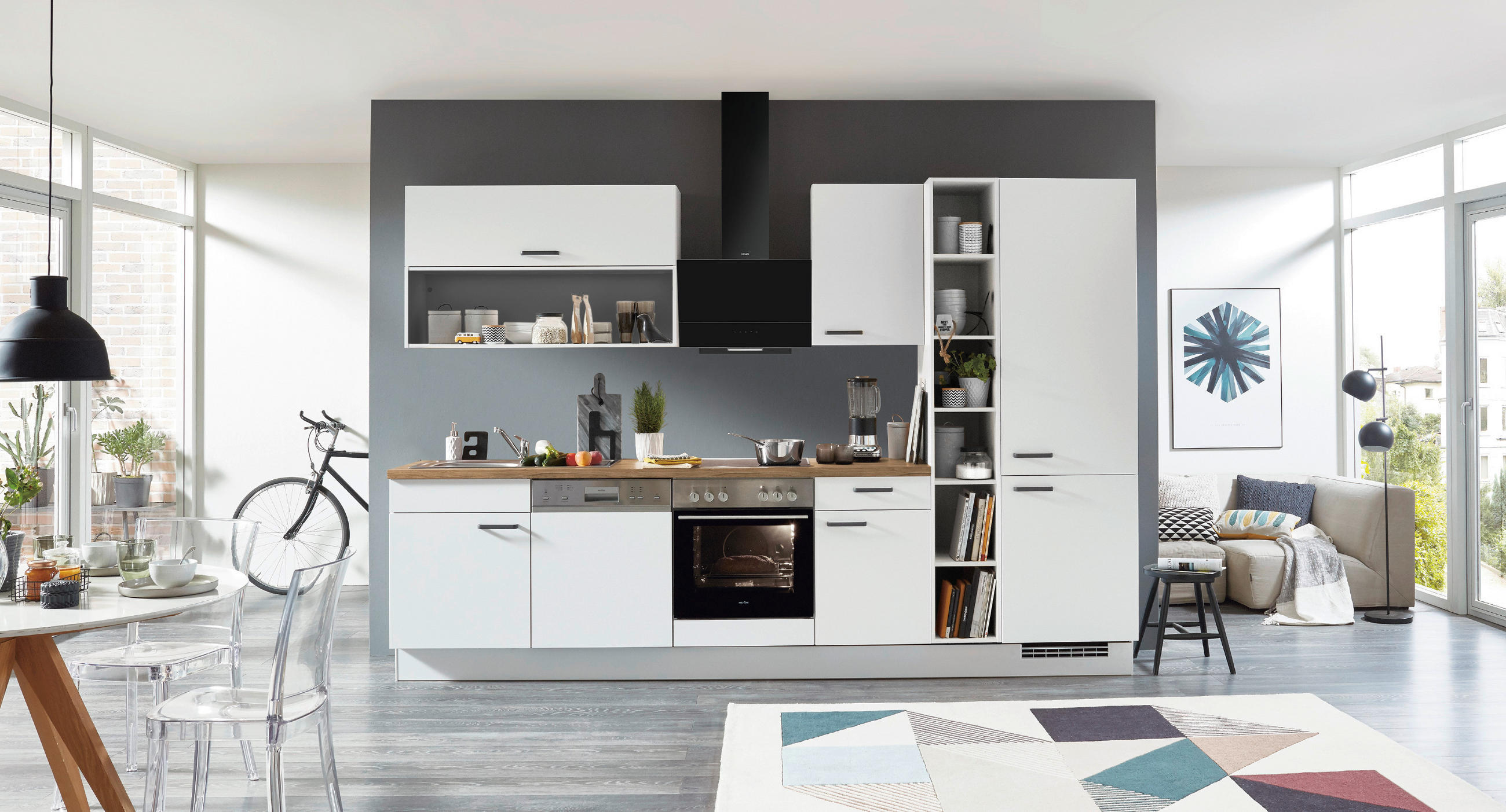 EINBAUKÜCHE 615  - Eichefarben/Weiß, Design, Holzwerkstoff (320cm) - Celina