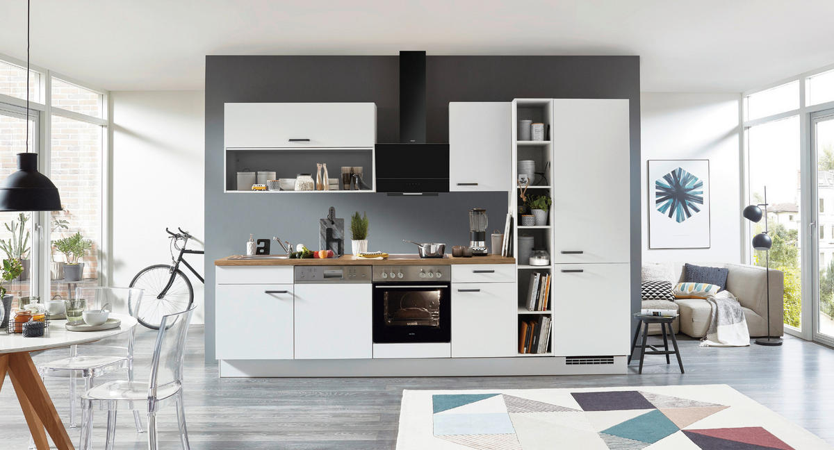 EINBAUKÜCHE  320 cm  - Eichefarben/Weiß, Design, Holzwerkstoff (320cm) - Celina