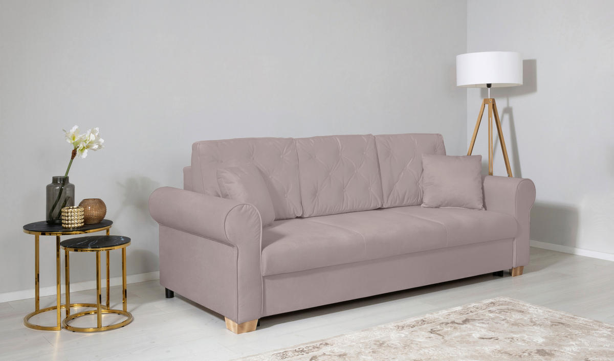 SCHLAFSOFA  mit Bettkasten erhältlich, Liegefunktion, Rücken echt, Armteil links, Armteil rechts Taupe  - Taupe/Buchefarben, Design, Holz/Textil (240/94/98cm) - MID.YOU