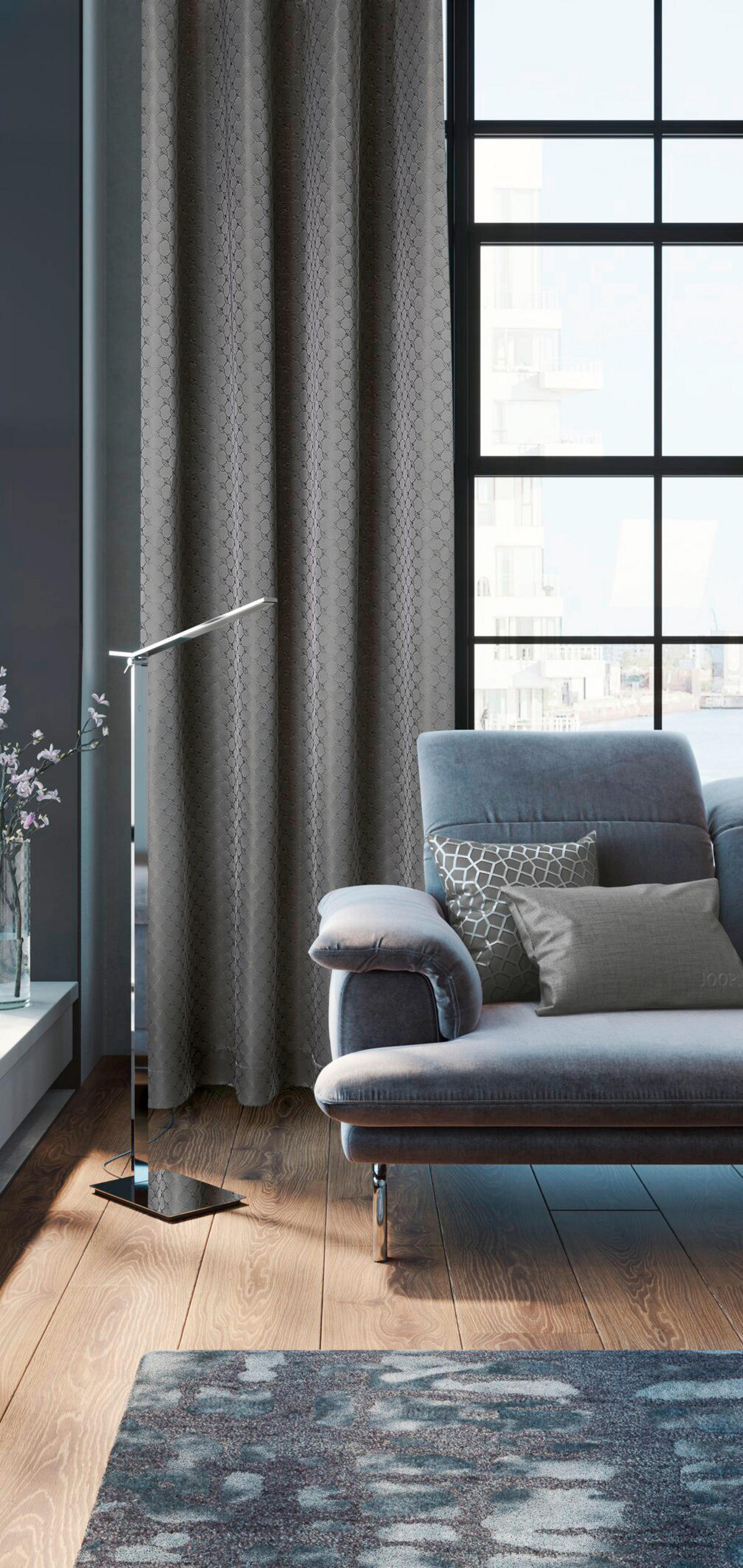 ZÁVES S OČKAMI, nepriehľadné, 140/250 cm - sivá, Design, textil (140/250cm) - Joop!