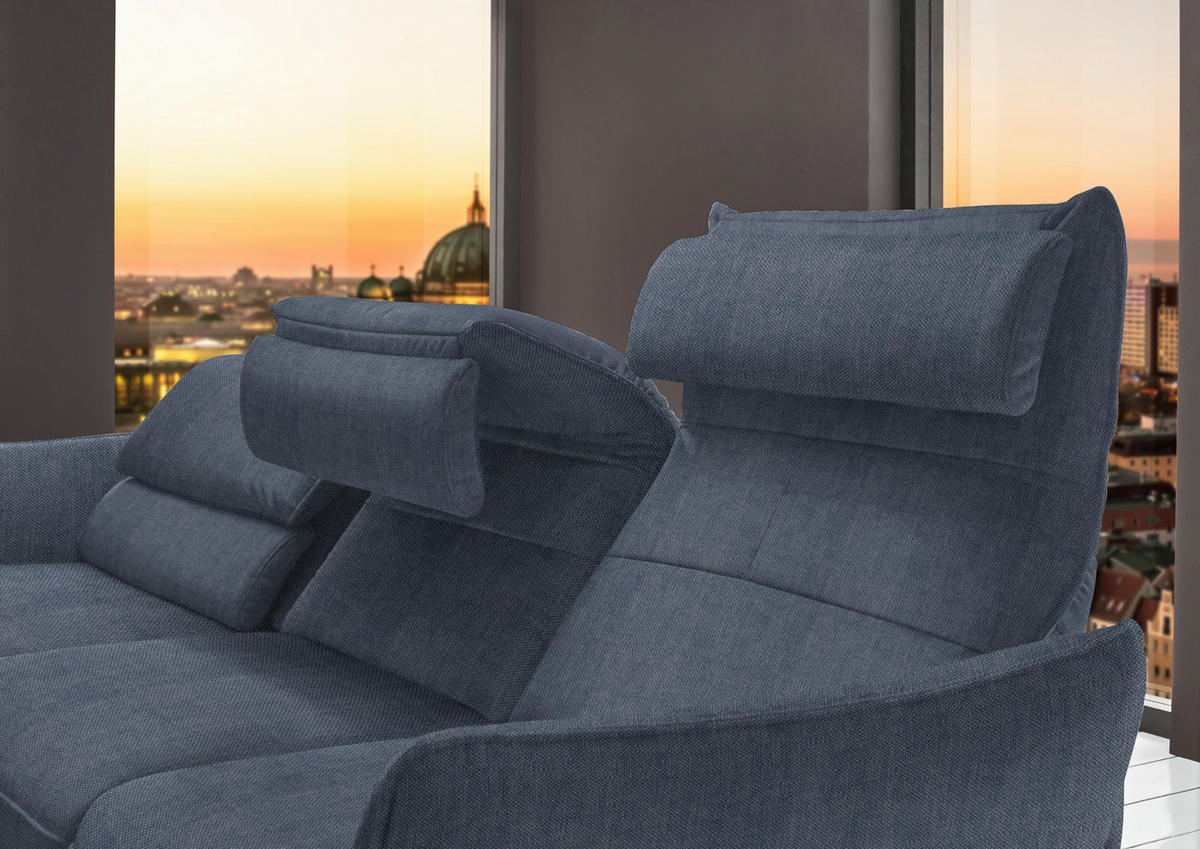 ECKSOFA in Velours Blau  - Blau/Schwarz, Design, Textil/Metall (153/283cm) - Valdera