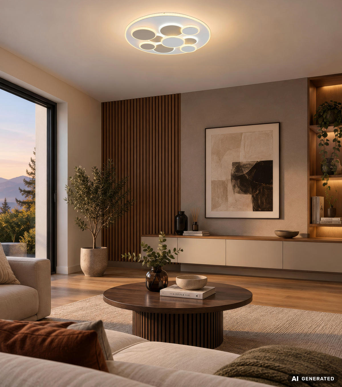 LED-DECKENLEUCHTE Monty 48,5/6 cm  - Sandfarben/Opal, Design, Kunststoff/Metall (48,5/6cm) - Globo