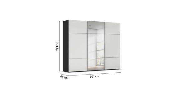 SCHWEBETÜRENSCHRANK 301/223/68 cm 3-türig Schwarz, Weiß - Chromfarben/Schwarz, KONVENTIONELL, Glas/Holzwerkstoff (301/223/68cm) - Novel