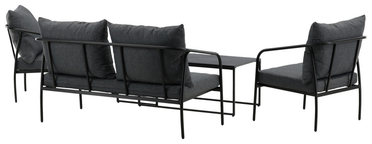 LOUNGEGARNITUR   Stahl  - Dunkelgrau/Schwarz, KONVENTIONELL, Textil/Metall - Gardenson