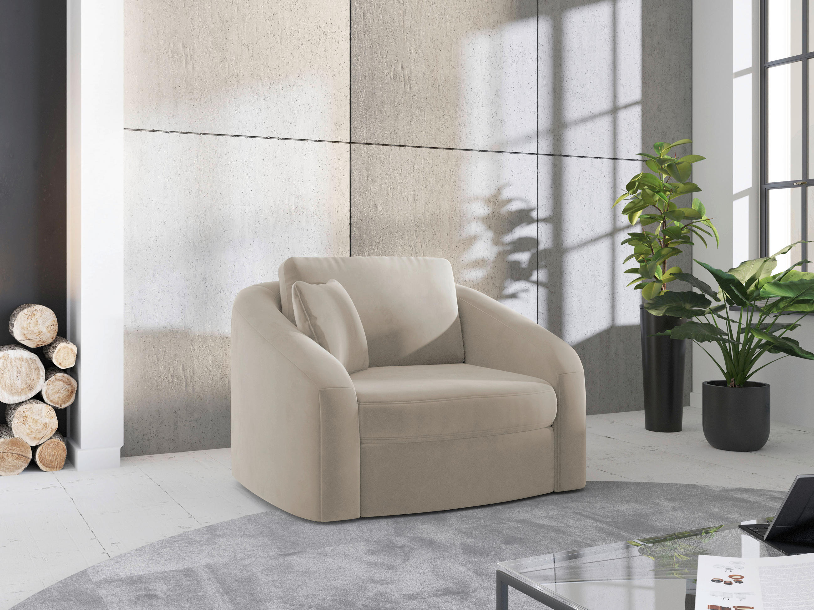 SESSEL in Samt Sandfarben  - Sandfarben/Schwarz, Modern, Kunststoff/Textil (116/88/104cm) - Sit & More