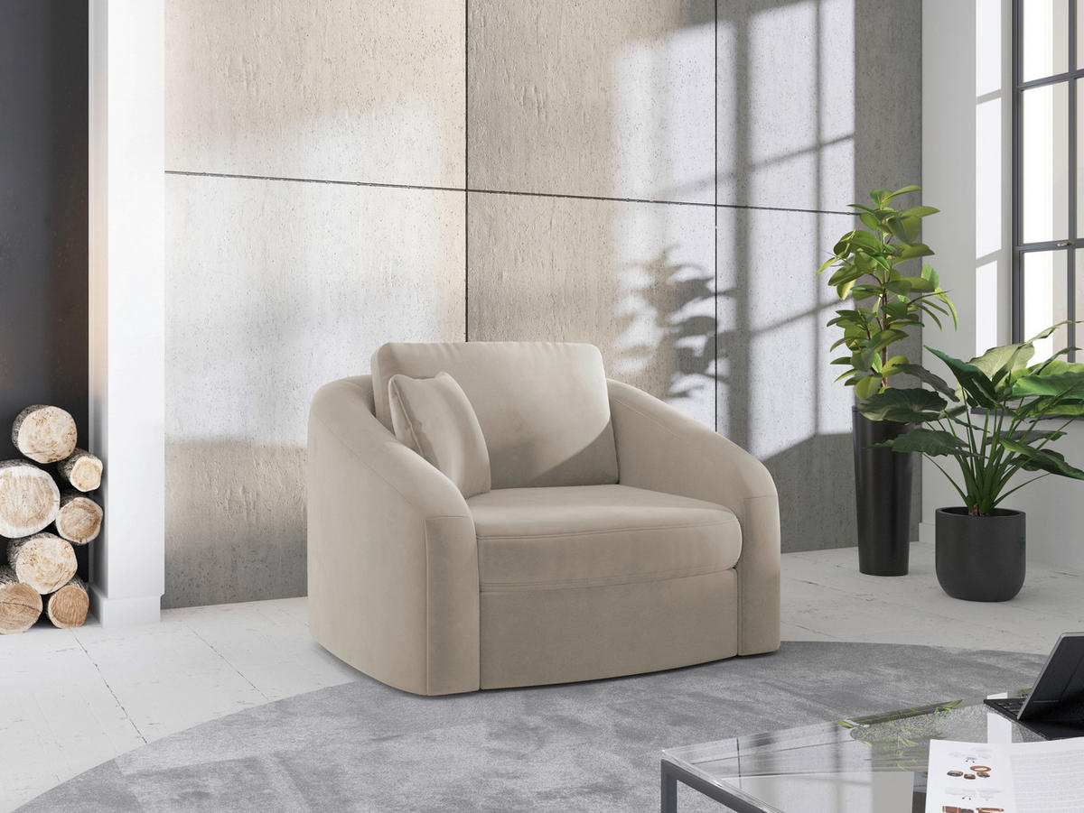 SESSEL in Samt Sandfarben  - Sandfarben/Schwarz, MODERN, Kunststoff/Textil (116/88/104cm) - Sit & More