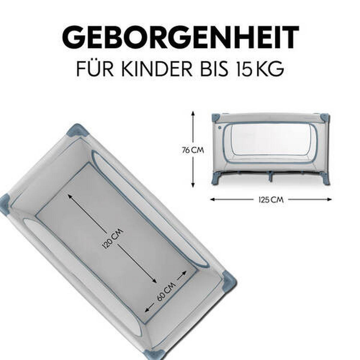 REISEBETT Dream N Play Plus Greige, Pastellblau  - Greige/Pastellblau, Basics, Kunststoff/Textil (65/76/125cm) - Hauck