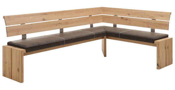 ECKBANK 250/160 cm Flachgewebe Braun, Eichefarben Asteiche massiv Holz   - Eichefarben/Braun, KONVENTIONELL, Holz/Textil (250/160cm) - Linea Natura