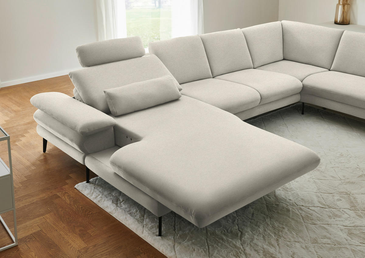 WOHNLANDSCHAFT  in Chenille, Flachgewebe Naturfarben  - Schwarz/Naturfarben, Design, Textil/Metall (180/344/208cm) - Dieter Knoll