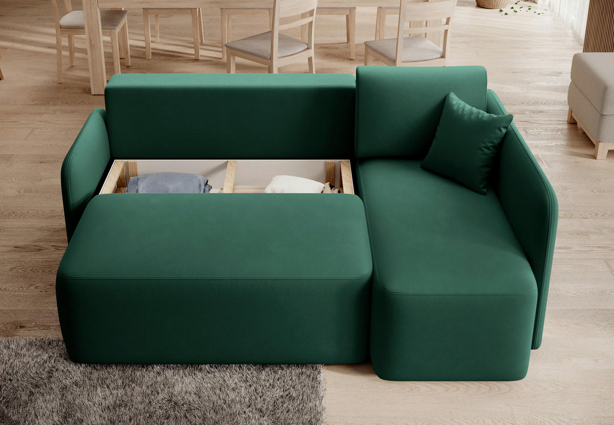 ECKSOFA in Plüsch Grün  206/150 cm  - Schwarz/Grün, Design, Kunststoff/Textil (206/150cm) - MID.YOU