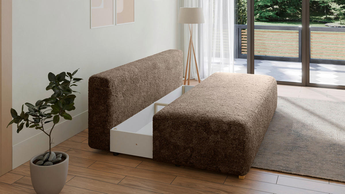 SCHLAFSOFA MOSS Taupe, Beige  inkl. Rückenkissen, Schlaffunktion, Stauraum  - Taupe/Beige, Design, Holzwerkstoff/Kunststoff (200/90/100cm) - MID.YOU