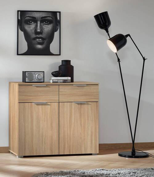 KOMÓD 93/81/42 cm  - Sonoma tölgy/alumínium színű, Modern, faalapú anyag (93/81/42cm) - Rauch Möbel