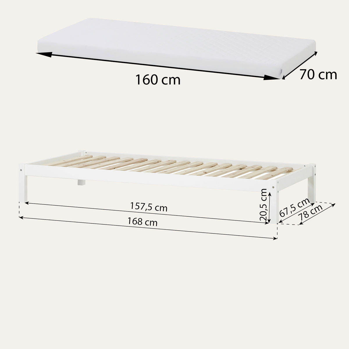 BETT 70/160 cm  in Weiß  - Weiß, MODERN, Holz (70/160cm) - MID.YOU
