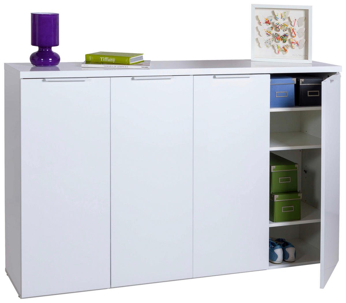 SCHUHSCHRANK Weiß Hochglanz  - Weiß Hochglanz/Schwarz, Basics, Holzwerkstoff/Metall (160/102/35cm) - Carryhome