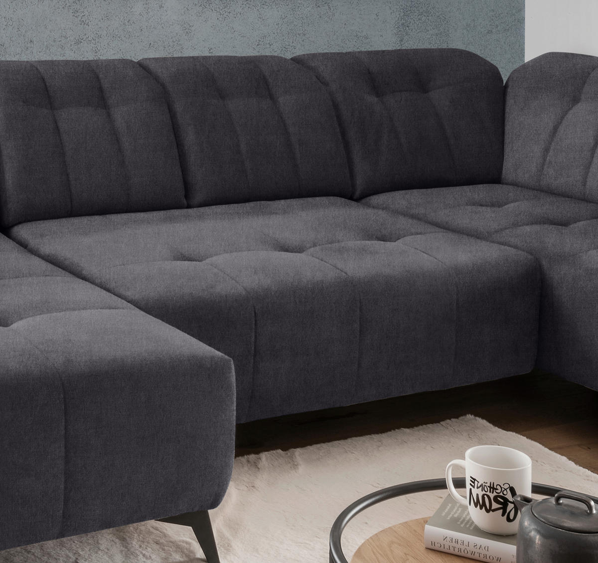 WOHNLANDSCHAFT Anthrazit Mikrofaser  - Anthrazit/Schwarz, MODERN, Textil/Metall (180/337/200cm) - Livetastic