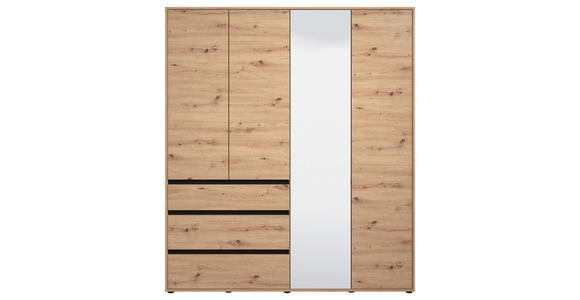 DREHTÜRENSCHRANK 4-türig Schwarz, Eiche Artisan  - Schwarz/Eiche Artisan, Basics, Glas/Holzwerkstoff (182,5/210,5/54,5cm) - Xora