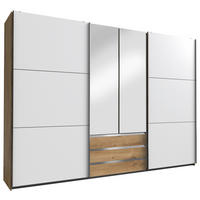 SCHWEBETÜRENSCHRANK 300/216/65 cm 4-türig Weiß, Eichefarben, Silberfarben  - Chromfarben/Eichefarben, MODERN, Glas/Holzwerkstoff (300/216/65cm) - MID.YOU