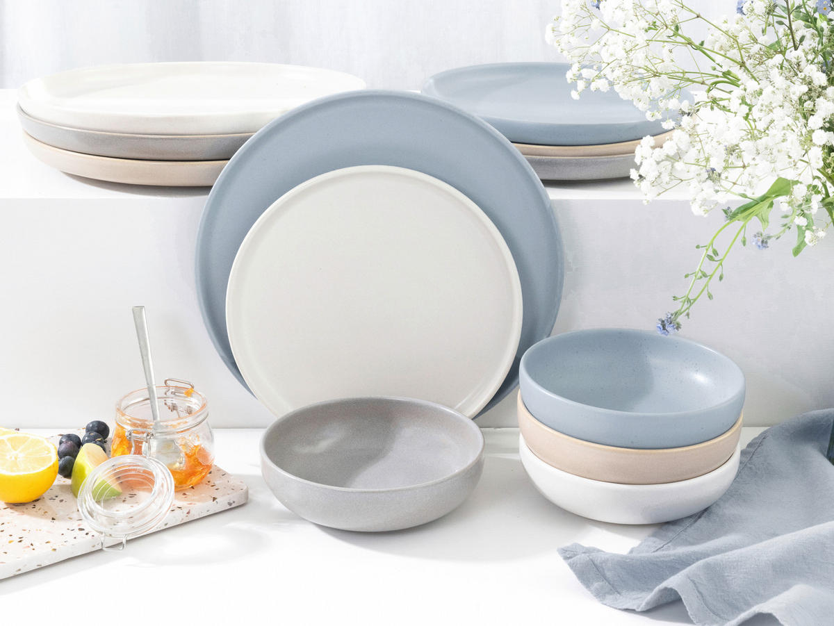 SERVIS Uno Nordic 12 delar  - sandfärgad/ljusblå, Basics, keramik - Creatable