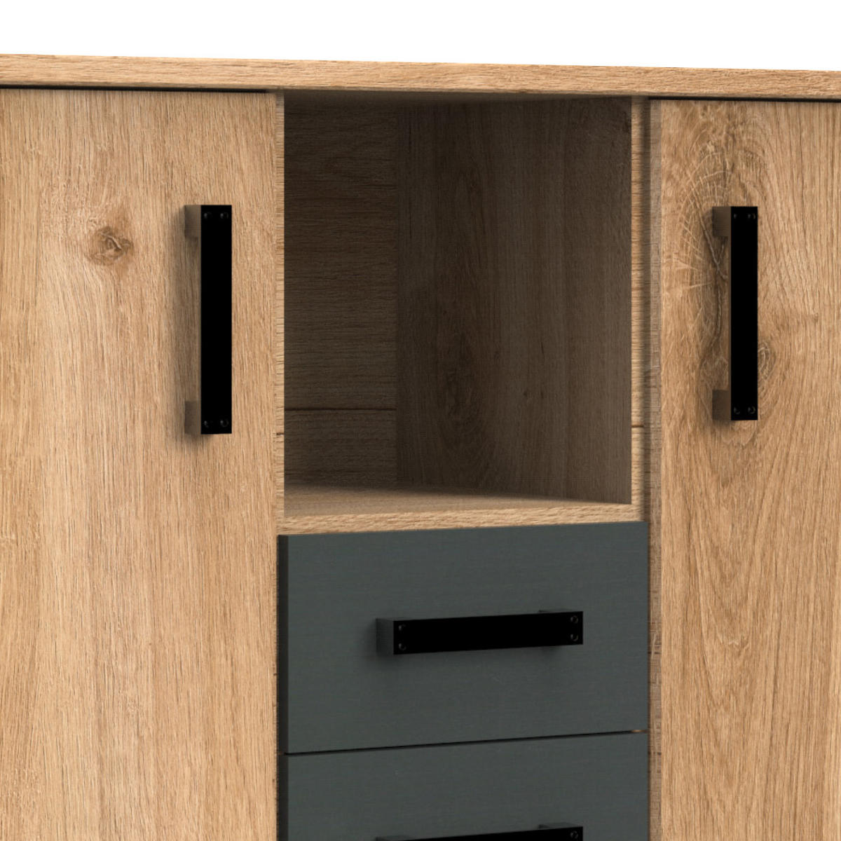 KOMMODE 124/105/41 cm  in Graphitfarben, Eichefarben  - Eichefarben/Graphitfarben, Design, Holzwerkstoff (124/105/41cm) - MID.YOU