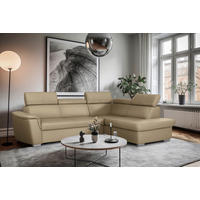 ECKSOFA  in Lederlook Echtleder Hellgrau  - Silberfarben/Hellgrau, Leder/Holz (262/211cm) - Celina Home