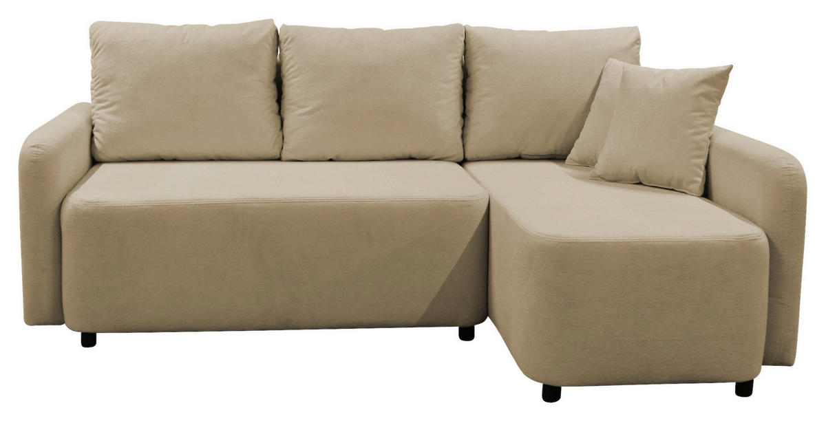 ECKSOFA STERN Beige Bouclé Zierkissen, Rückenkissen, Bettkasten  - Beige/Schwarz, Design, Kunststoff/Textil (207/152cm) - MID.YOU