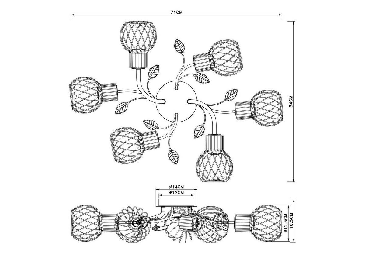 MENNYEZETI LÁMPA - fekete/sárgarézszínű, Basics, fém (71/54/16,5cm) - Globo