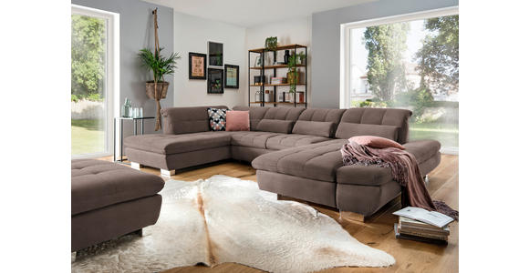 WOHNLANDSCHAFT  in Mikrofaser Hellbraun  - Chromfarben/Hellbraun, Design, Kunststoff/Textil (211/350/204cm) - Xora