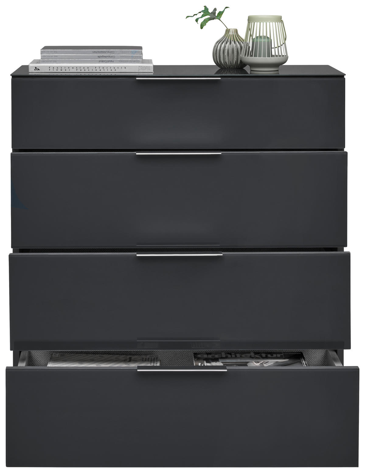 KOMMODE  in 90/101/40,5 cm  - Anthrazit/Alufarben, Design, Glas/Holzwerkstoff (90/101/40,5cm) - Voleo