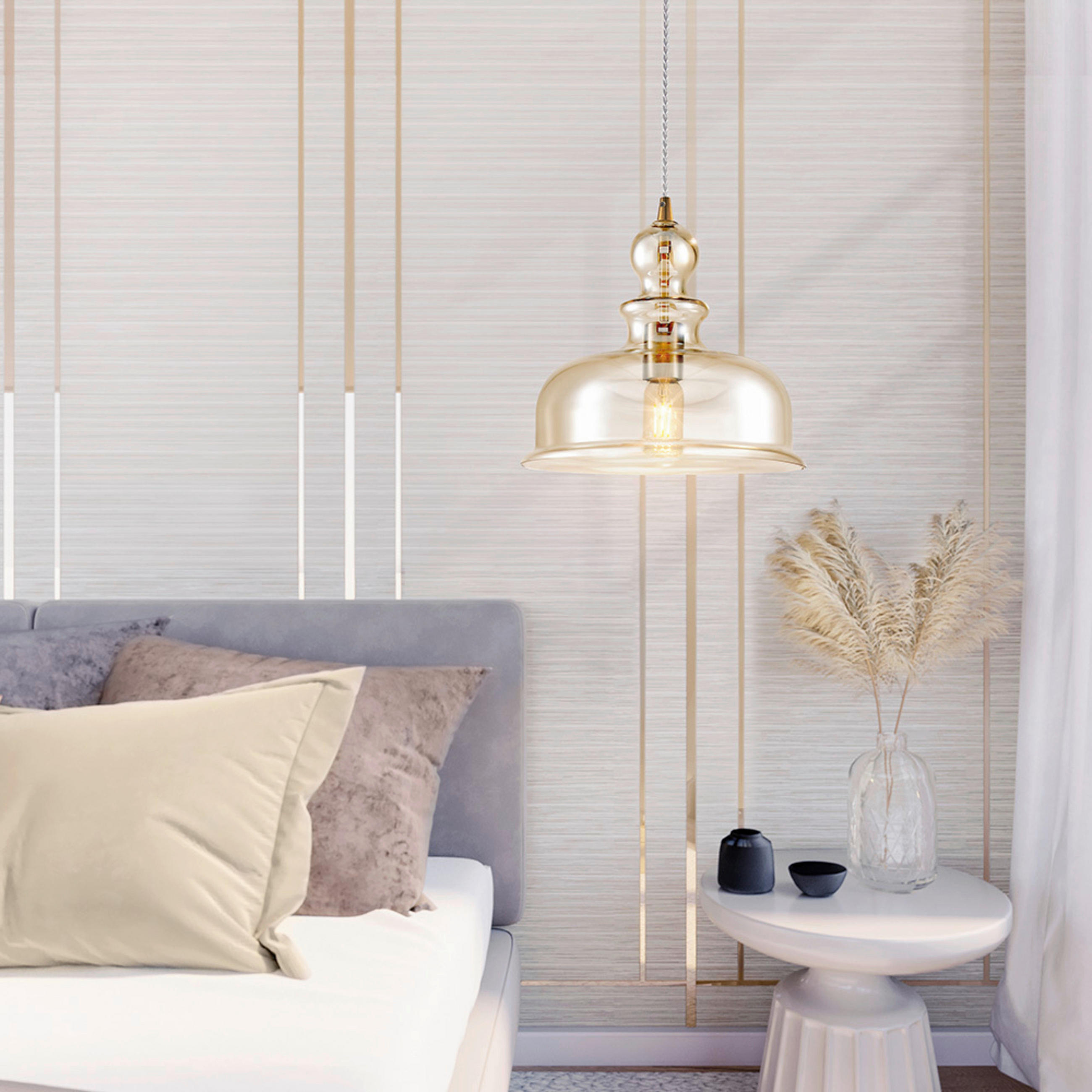 PENDELLEUCHTE 29,7/29,9/29,7 cm  - Bronzefarben, Basics, Glas/Textil (29,7/29,9/29,7cm) - MAYTONI