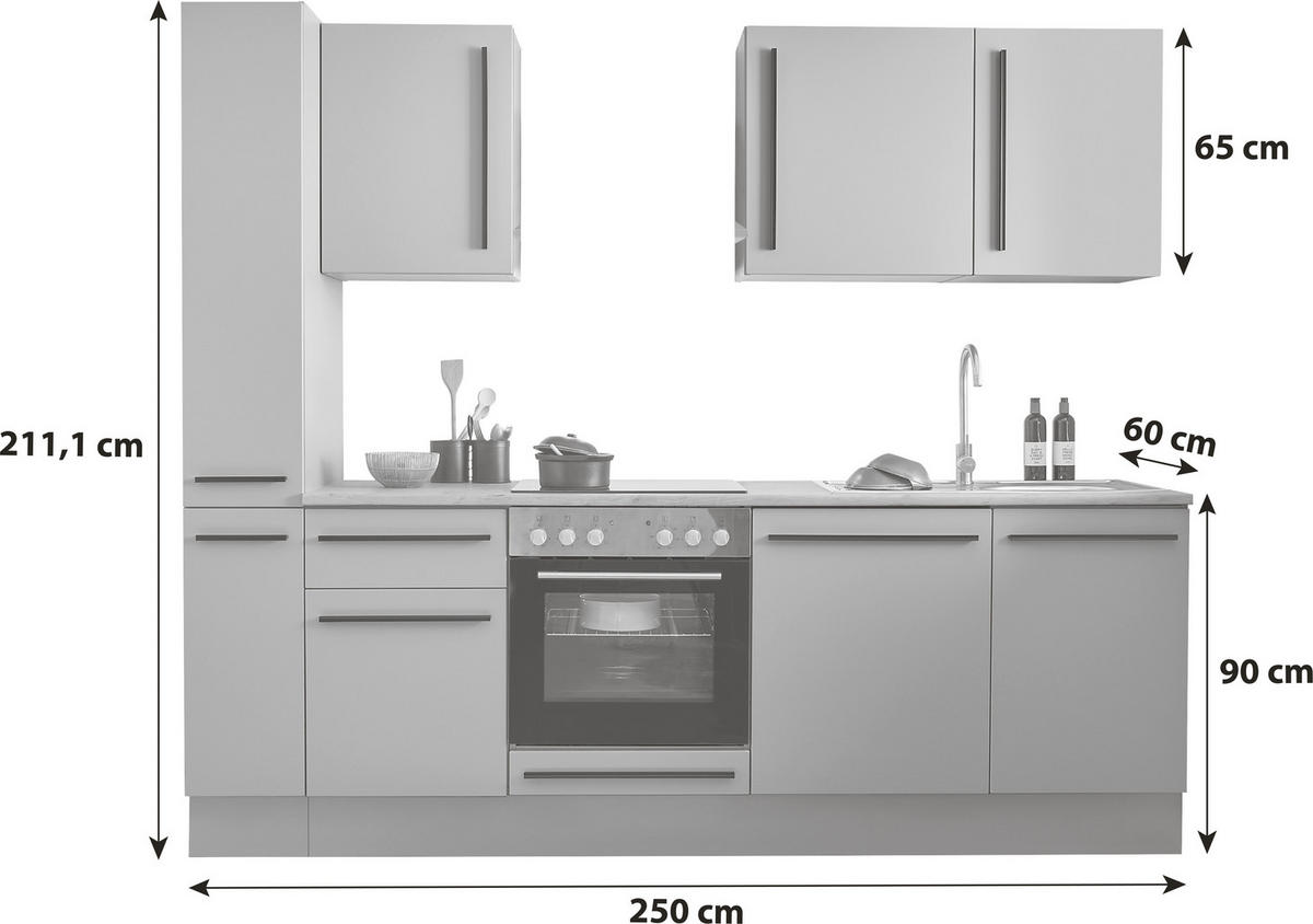 KÜCHENBLOCK 250 cm   in Grau, Eichefarben  - Eichefarben/Schwarz, Design, Holzwerkstoff/Kunststoff (250cm) - P & B
