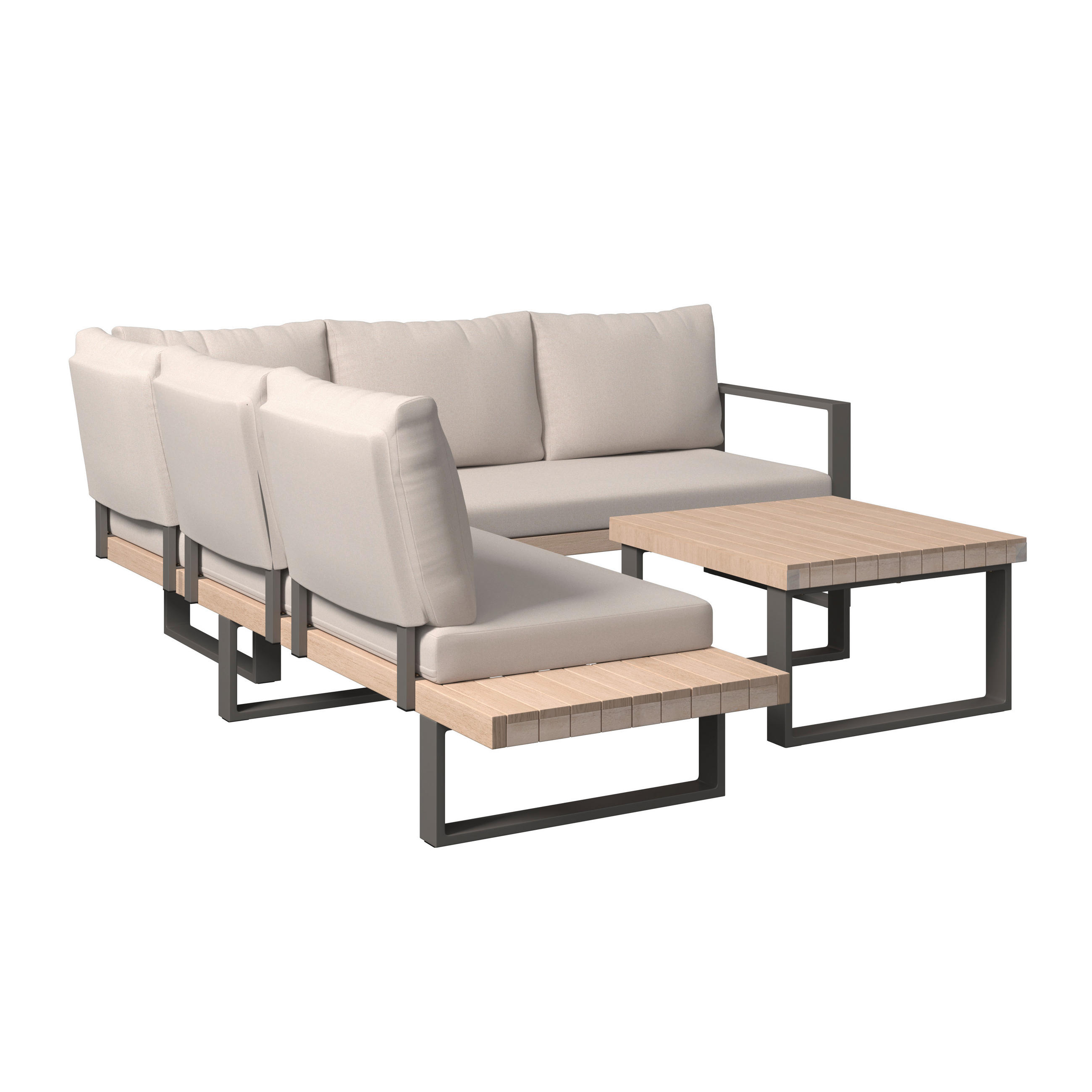 LOUNGEGARNITUR 3-teilig  216/238 cm  Akazie Schichtholz, vollmassiv Aluminium  - Beige/Akaziefarben, MODERN, Holz/Metall (216/238cm) - Ambia Garden